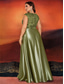 cheap CHAMPAGNE-A-Line Plus Size Dresses Elegant Curve Dress Formal Wedding Floor Length Short Sleeve V Neck Satin Backless with Pleats 2025