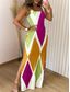 preiswerte Streifen- und geometrische Kleider-Damen Maxikleid Etui-Kleid Unterkleid Urlaub Lässig Boho Outdoor Ausgehen Normale Passform Geometrisch Ärmellos Spaghettiträger Gelb Wein Purpur Grün Sommer