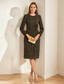 cheap Tea Length-Blazer Dress Pinstripe Sheath / Column Mother of the Bride Dress Tuxedo Dress Elegant Simple Minimalist Crew Neck Tea Length Stretch Fabric Long Sleeve with Sash / Ribbon