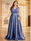cheap CHAMPAGNE-A-Line Plus Size Dresses Elegant Curve Dress Formal Wedding Floor Length Short Sleeve V Neck Satin Backless with Pleats 2025