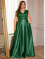 cheap CHAMPAGNE-A-Line Plus Size Dresses Elegant Curve Dress Formal Wedding Floor Length Short Sleeve V Neck Satin Backless with Pleats 2025