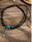 Χαμηλού Κόστους Ανδρικά κοσμήματα-Ανδρικό vintage κολιέ με φτερά και τιρκουάζ χάντρες – κοσμήματα από δερμάτινο σχοινί σε φυλετικό στιλ για φεστιβάλ, ταξίδια και καθημερινή χρήση