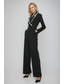cheap Mom&#039;s Jumpsuits-Black and White Jumpsuit / Pantsuit Mother of the Bride Jumpsuit Elegant Simple Minimalist V Neck Lapel Binding Floor Length Crepe Stretch Fabric Covered Buttons Long Sleeve with Color Block
