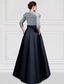 cheap A-Line Evening Dresses-A-Line Asymmetrical Evening Gown Elegant Color Block Silky 3/4 Length Sleeve Shirt Collar Black Tie Pocket Satin with Pocket