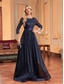 cheap BLUE-A-Line Quinceanera Dresses Elegant Dress Formal Wedding Floor Length 3/4 Length Sleeve Crew Neck Polyester with Pleats 2025