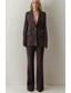 cheap Mom&#039;s Pant Suits-Two Piece Jumpsuit / Pantsuit Faux Suede Mother of the Bride Blazer Set Elegant Vintage Simple V Neck Peak Lapel Stitching Detail Floor Length Stretch Long Sleeve