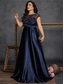 cheap BLUE-A-Line Plus Size Dresses Elegant Curve Dress Formal Wedding Floor Length Sleeveless Crew Neck Satin with Pleats 2025