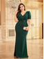 cheap BLUE-Mermaid / Trumpet Plus Size Dresses Elegant Curve Dress Formal Wedding Floor Length Short Sleeve V Neck Polyester with Appliques 2025