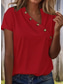 cheap Plain tee-Women&#039;s T Shirt Plain Vintage Stylish Classic Short Sleeve V Neck Regular Tops Daily Buttons Print Black White Pink Red Royal Blue Summer Spring