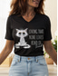 cheap Humor&amp;Quotes tee-Women&#039;s T Shirt Graphic Animal Cat Vintage Stylish Classic Short Sleeve V Neck Regular Tops Daily Print Black White Pink Red Blue Summer Spring