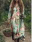 preiswerte Boho Kleider-Damen Maxikleid A Linie Kleid Urlaub Lässig Boho Ausgehen Strand Lässiger Schnitt Blumen Grafik Paisley-Muster Langarm V Ausschnitt Rote Blau Grün Grau Sommer Frühling
