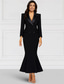 cheap Floor Length-Black and White Mermaid Blazer Lapel Mother of the Bride Dress Wedding Elegant Ankle Length Stretch Fabric Long Sleeve with Color Block