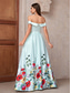 cheap GREEN-A-Line Evening Gown Elegant Dress Formal Wedding Floor Length Off Shoulder Satin Backless with Floral Print
