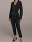 cheap Mom&#039;s Pant Suits-Two Piece Jumpsuit / Pantsuit Pantsuit Mother of the Bride Pantsuit Elegant Vintage Simple V Neck Ankle Length Satin Top Stretch Crepe Pants V Long Sleeve with Bow(s) Ruched