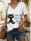cheap Humor&amp;Quotes tee-Women&#039;s T Shirt Graphic Animal Cat Vintage Stylish Classic Short Sleeve V Neck Regular Tops Daily Print Black White Pink Red Blue Summer Spring