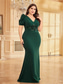 cheap BLUE-Mermaid / Trumpet Plus Size Dresses Elegant Curve Dress Formal Wedding Floor Length Short Sleeve V Neck Polyester with Appliques 2025