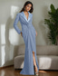 cheap Floor Length-Tuxedo Dress Mother of the Bride Dress Elegant Blazer Dress Simple Minimalist V Neck Satin Lapel Floor Length Crepe Stretch Fabric Long Sleeve with Twist Detail