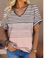 baratos Camiseta listrada e geométrica-Mulheres Camiseta Gráfico Geométrica Listrado à moda Moderno Casual Manga Curta Decote V Tops regulares Diário Imprimir Rosa Azul Roxo Verde Verão Primavera