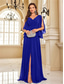 cheap BLUE-A-Line Quinceanera Dresses Elegant Dress Formal Wedding Floor Length Long Sleeve V Neck Chiffon V Back with Pleats Slit 2025