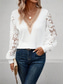cheap Lace Tops-Women&#039;s Shirt Solid Color Elegant Stylish Basic Long Sleeve V Neck Regular Tops Daily Lace Patchwork White Summer Spring