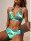 ieftine Seturi de bikini-Costume de baie pentru femei bikini 2 piese costum de baie sexy halter vintage grafic geometric decolteu adânc fără mâneci