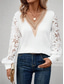 cheap Lace Tops-Women&#039;s Shirt Solid Color Elegant Stylish Basic Long Sleeve V Neck Regular Tops Daily Lace Patchwork White Summer Spring