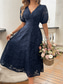 cheap Plain Dress-Women&#039;s Midi Dress A Line Dress Vacation Casual Boho Outdoor Going out Beach Loose Fit Solid Color Long Sleeve V Neck Black Red Blue Brown Summer Spring
