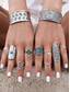 billige Kvinneringer-Boho vintage turkise ringsett for kvinner – 9-delers justerbare midi-ringer i antikk sølv for sigøynerfestivaler, strandantrekk og uformell styling