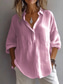cheap Shirts-Women&#039;s White Cotton Blouse Solid Color Basic Casual Long Sleeve Shirt Collar Regular Tops Daily Buttons White Pink Purple Green Summer