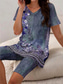 abordables Ensembles courts pour femmes-Femmes Vacances ancien Mode T-shirt Ensembles de Shorts Manche Courte Col en V Fleuri Graphique Imprimé Décontracté Quotidien Vert Claire Pourpre Bleu Marine Été Coupe régulière