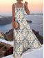 baratos Vestidos Boho-Mulheres Vestido Longo Vestido A Line Vestido ombro a ombro Férias Casual Estilo Praia Festa Normal Floral Gráfico Estampado Cashemere Sem Manga Decote Quadrado Verde Verão Primavera
