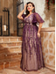 preiswerte Semi-formal / Cocktail-A-Linie Abendkleid Elegantes Kleid Formelles Hochzeitsbodenlängesärge Kurzarm V-Ausschnitt Tüll mit Blumenmuster