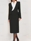 voordelige Vloerlengte-Blazer Jurk Schaal Revers Dubbel Geknoopt Tuxedo Jurk A-Lijn Moeder van de Bruid Jurk Elegante Eenvoudige Minimalistische V-hals Lange Lengte Satijn Crepe Lange Mouwen met Knopen 2025