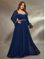 preiswerte Semi-formal / Cocktail-A-Linie Abendkleid Elegantes Kleid Formelle Hochzeit Bodenlänge Langarm Quadratischer Ausschnitt Chiffon mit Falten