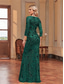 ieftine albastru-Rochii de Quinceanera sirenă  trompetă Rochie elegantă Nuntă formală Lungime la podea Mâneci lungi Decolteu în formă de inimă Cu mărgele cu paiete