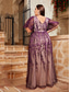 preiswerte Semi-formal / Cocktail-A-Linie Abendkleid Elegantes Kleid Formelles Hochzeitsbodenlängesärge Kurzarm V-Ausschnitt Tüll mit Blumenmuster
