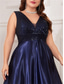 Χαμηλού Κόστους ΜΑΥΡΟΣ-Φόρεμα A-Line Plus Size Επίσημο Φόρεμα με Κύματα Επίσημο Γάμο Μακρύ Μάκρος Χωρίς Μανίκια V Λαιμού Σατέν V Πλάτη με Πτυχώσεις 2025