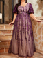 preiswerte Semi-formal / Cocktail-A-Linie Abendkleid Elegantes Kleid Formelles Hochzeitsbodenlängesärge Kurzarm V-Ausschnitt Tüll mit Blumenmuster