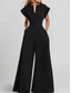 cheap Casual Jumpsuits-Women&#039;s Normal Jumpsuit Elegant Solid Color Short Sleeve V Neck Pocket High Waist Vacation Daily Regular Fit Black Blue Green Summer