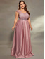 cheap PINK-A-Line Evening Gown Elegant Dress Formal Wedding Floor Length Sleeveless V Neck Satin V Back with Pleats
