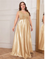 Χαμηλού Κόστους ΜΑΥΡΟΣ-Φόρεμα A-Line Plus Size Επίσημο Φόρεμα με Κύματα Επίσημο Γάμο Μακρύ Μάκρος Χωρίς Μανίκια V Λαιμού Σατέν V Πλάτη με Πτυχώσεις 2025