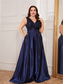 Χαμηλού Κόστους ΜΑΥΡΟΣ-Φόρεμα A-Line Plus Size Επίσημο Φόρεμα με Κύματα Επίσημο Γάμο Μακρύ Μάκρος Χωρίς Μανίκια V Λαιμού Σατέν V Πλάτη με Πτυχώσεις 2025