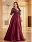 billiga RÖD-A-Linje Plus Size Klänningar Elegant Curve Klänning Formell Bröllop Golvlängd Halvärm V-Uttag Polyester med Fållar 2025