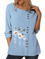 cheap Shirts-Women&#039;s Cotton Linen Blouse Floral Elegant Fashion Modern Long Sleeve Crew Neck Regular Tops Daily Going out Weekend White Blue Dark Blue Fall