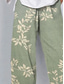 cheap Straight-Leg Pants-Women&#039;s Chinos Baggy Pants Vacation Vintage Ethnic Style Ankle-Length High Waist Floral Graphic Plants Patchwork Drawstring Printing Breathable Micro-elastic Vacation Casual Daily White Light Green