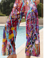 cheap Wide Leg &amp; High Waisted-Women&#039;s Wide Leg Chinos Baggy Pants Vacation Vintage Fashion Full Length High Waist Graphic Abstract Printing Breathable Soft Micro-elastic Formal Outdoor Vacation carmine Robin&#039;s Egg Blue Yellow