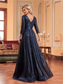 cheap BLUE-A-Line Quinceanera Dresses Elegant Dress Formal Wedding Floor Length 3/4 Length Sleeve Crew Neck Polyester with Pleats 2025