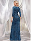 ieftine albastru-Rochii de Quinceanera sirenă  trompetă Rochie elegantă Nuntă formală Lungime la podea Mâneci lungi Decolteu în formă de inimă Cu mărgele cu paiete
