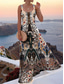 tanie Sukienki boho-Damskie Sukienka maxi Sukienka A line Sukienka z odkrytymi ramionami Urlop Codzienny Styl plażowy Impreza Wyjściowe Plaża Regularny Graficzny W Tureckie Wzory Bez rękawów Kwadratowy dekolt Czarny