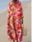 abordables Art &amp; Design Robe-Femmes Robe Midi Robe d&#039;Été Robe trapèze Vacances Occasionnel Chaussures de plage Sortir Graphique Géométrique manche longue Col en V Jaune Rouge Bleu Été Printemps